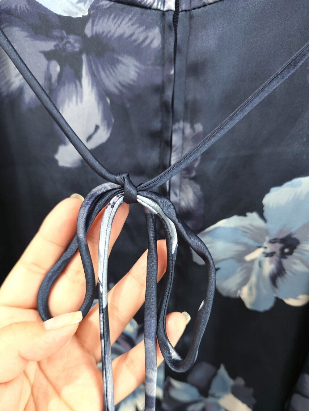 Miss Dorby Vintage Satin Navy Blue Floral Slip Maxi Dress, Wedding Guest - Picture 14 of 15